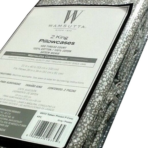 GRAY PEBBLE PATTERN Wamsutta 400 TC 100% Cotton Sateen King Pillowcases NEW - Picture 4 of 4